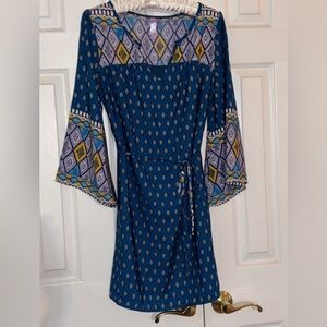 Alya Blue and Yellow Geometric Long Sleeve Dress
